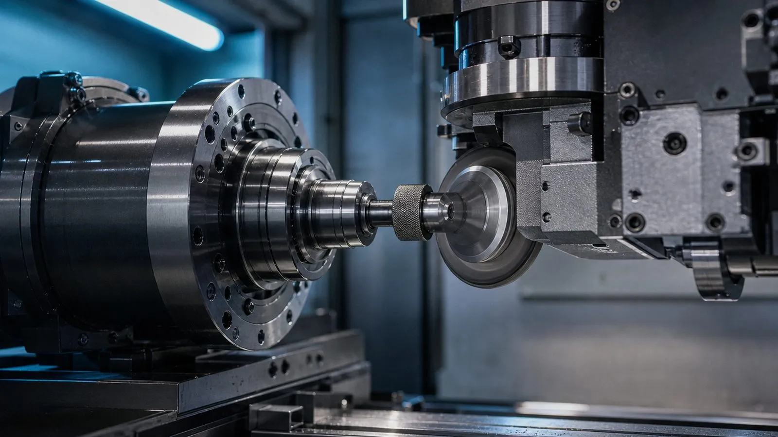 Abrichtspindel mit Diamantrolle an einer Schleifmaschine
