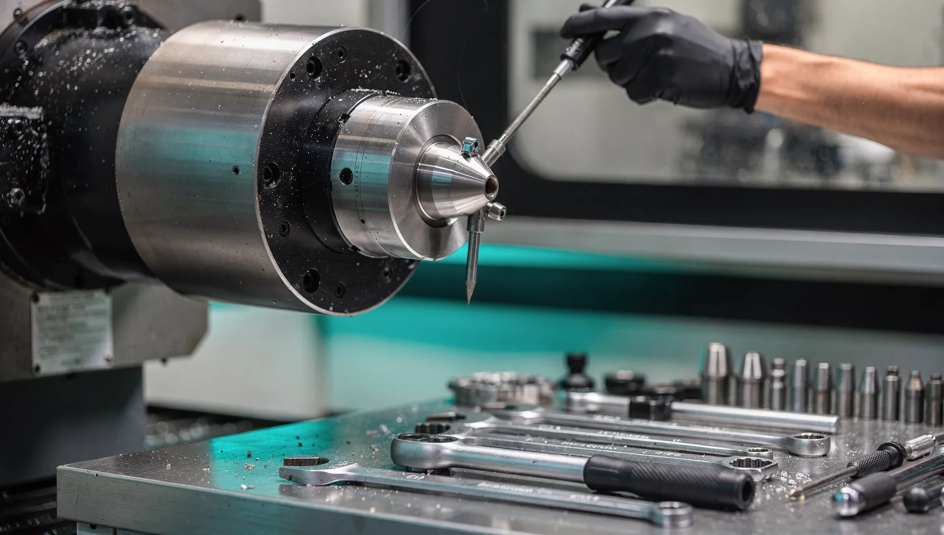 CNC-Frässpindel mit HSK-Aufnahme bei der Instandsetzung in der Werkstatt