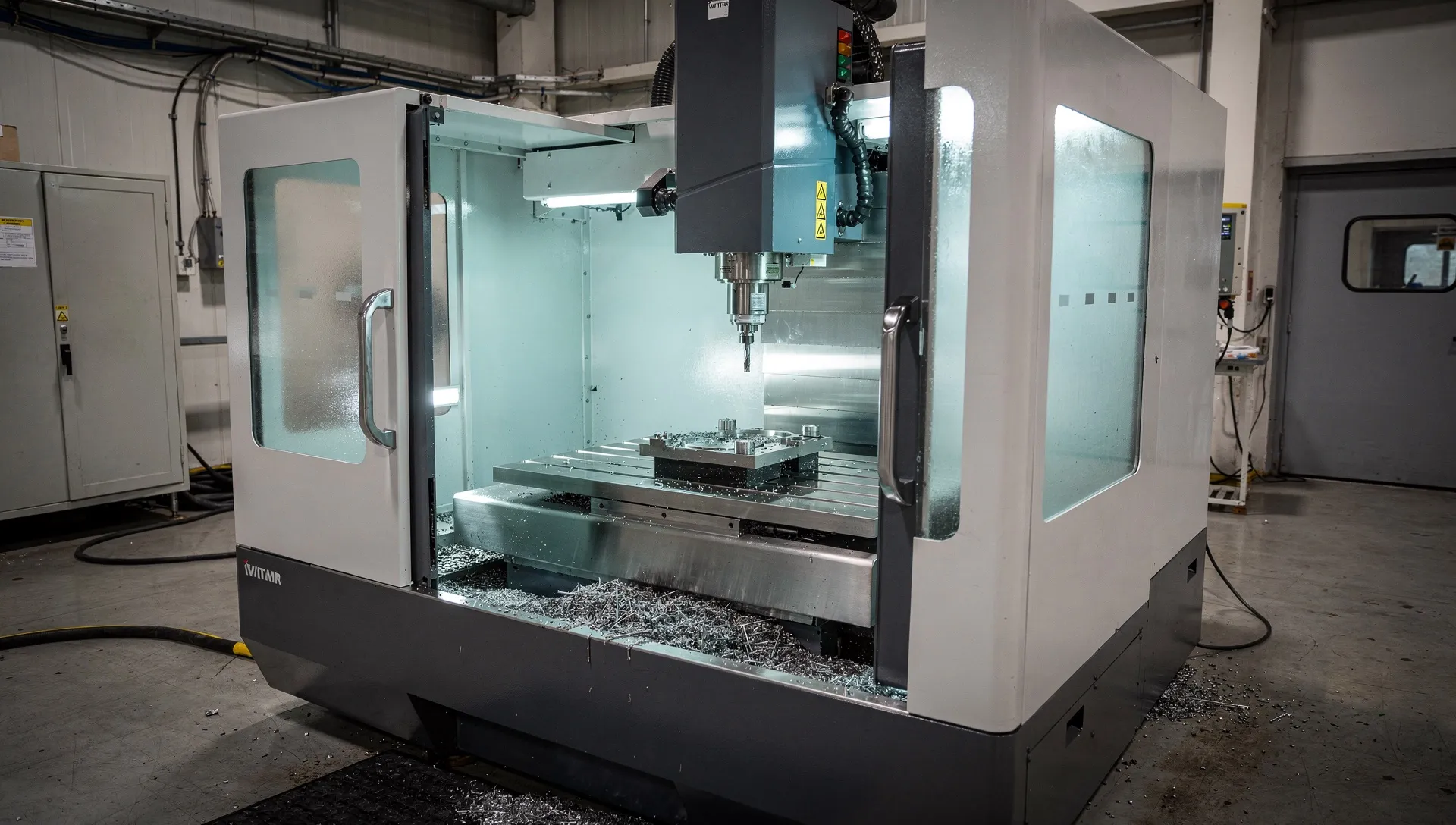 Stillstehende CNC-Maschine mit Spindel bei vermutetem Spindelschaden