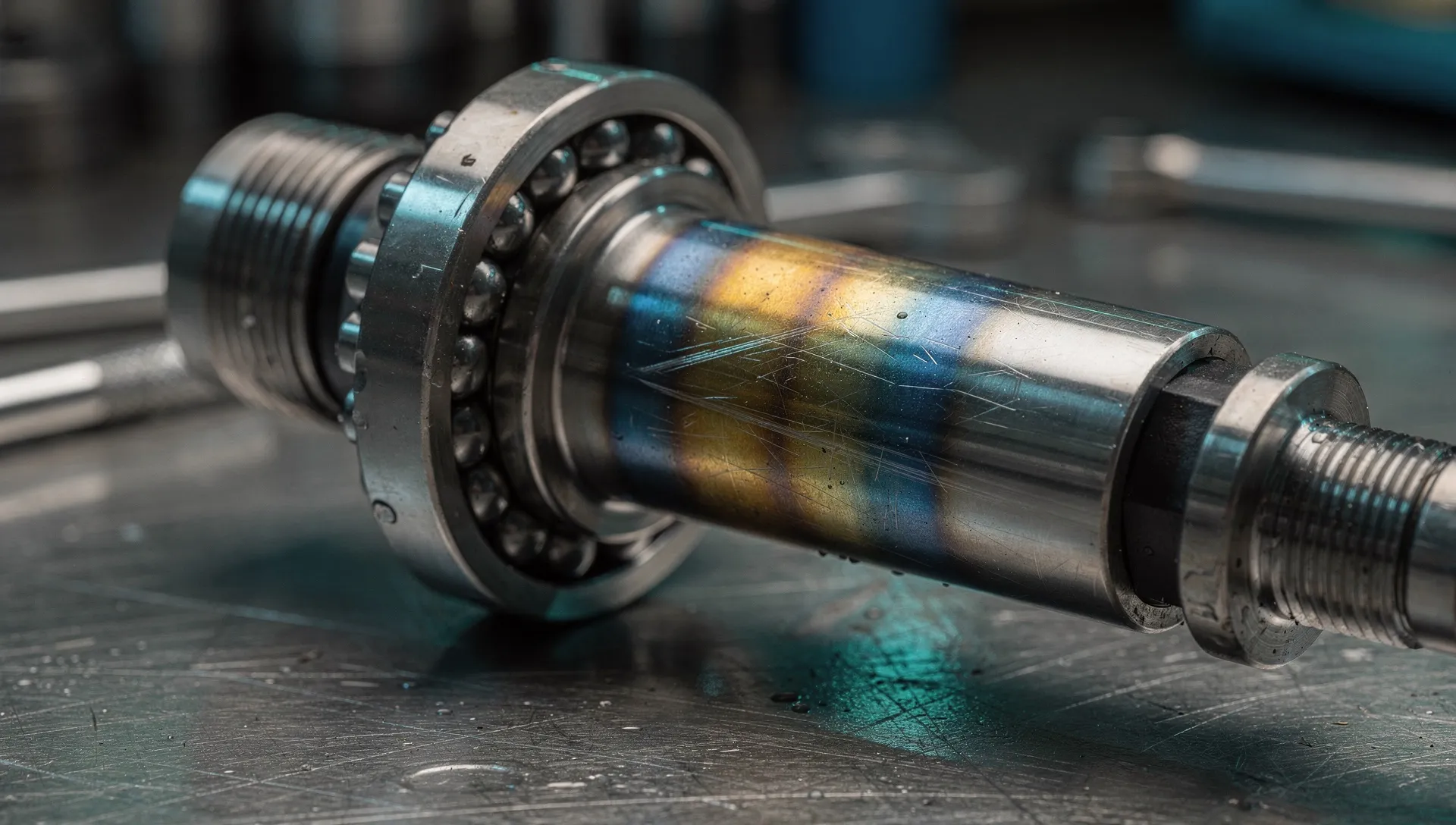 Spindellager mit Anlassfarben durch Überhitzung im Betrieb
