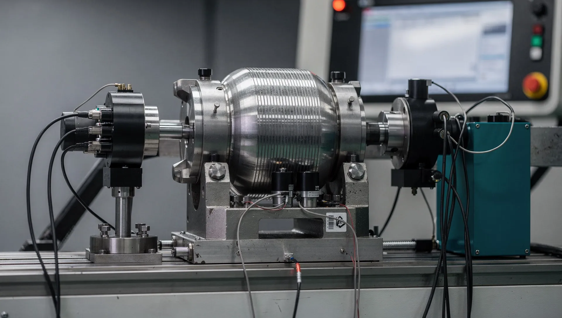 CNC-Spindelrotor auf der Präzisions-Auswuchtmaschine mit Messsensorik