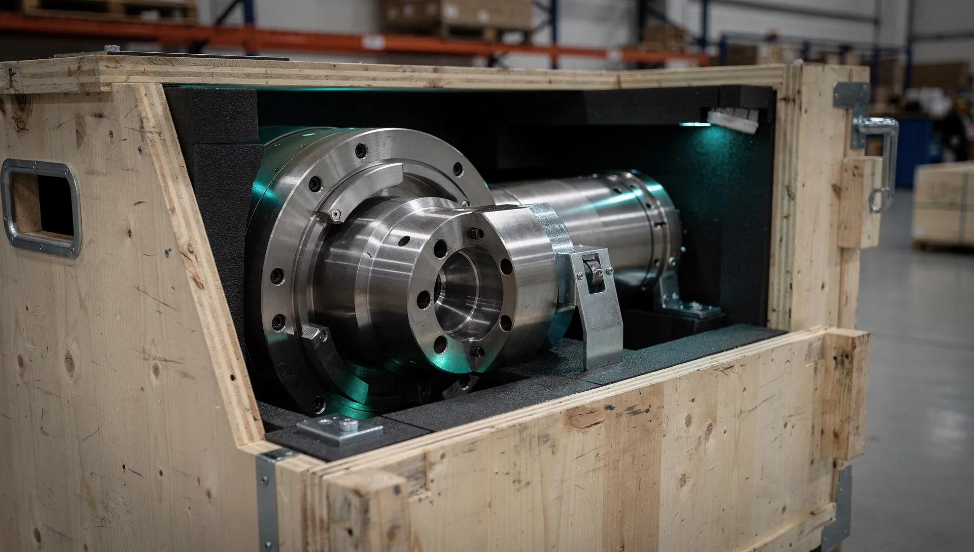 Geprüfte CNC-Tauschspindel einbaufertig in der Transportverpackung