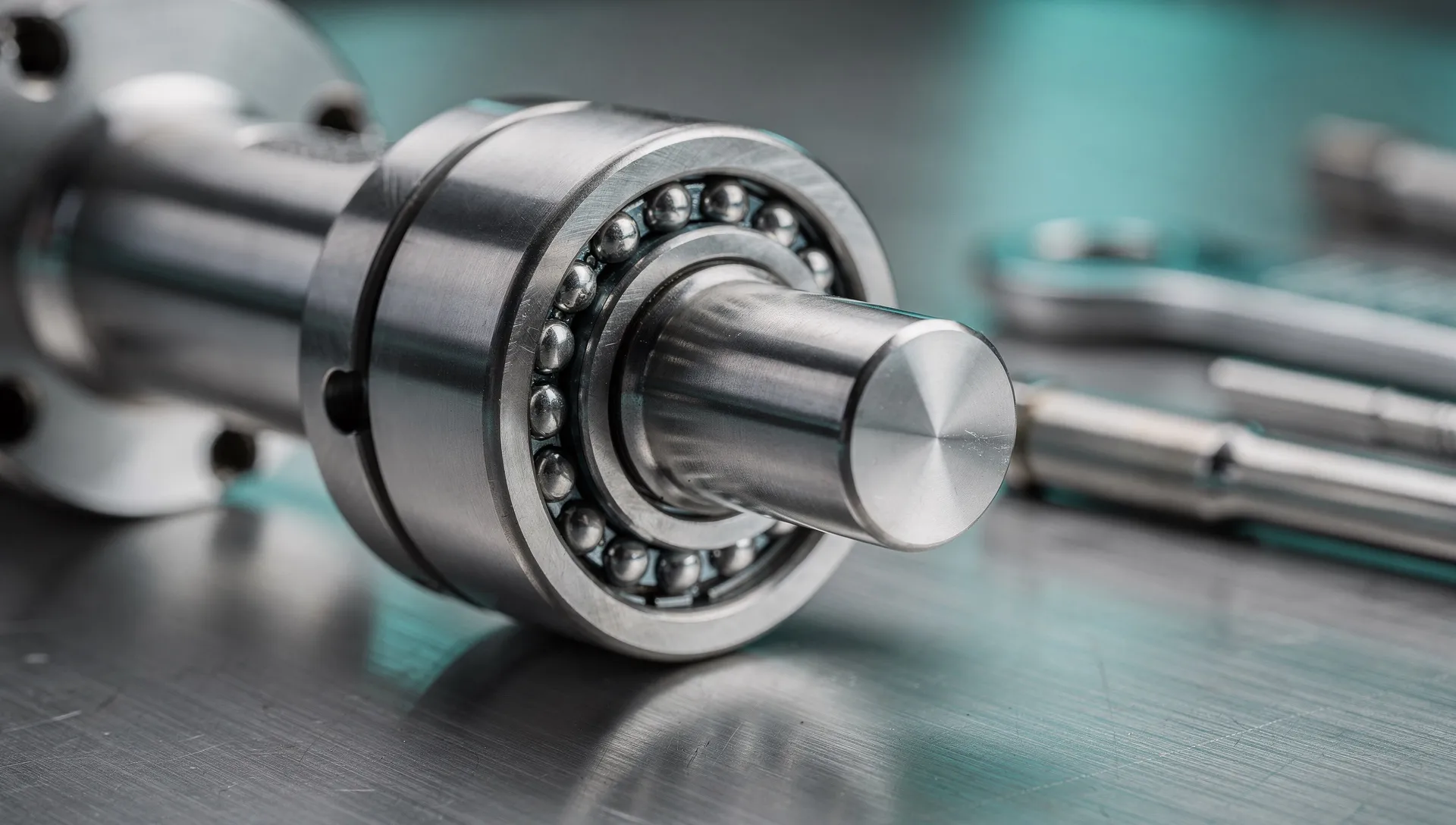 Präzisions-Schrägkugellager werden auf eine CNC-Spindelwelle montiert