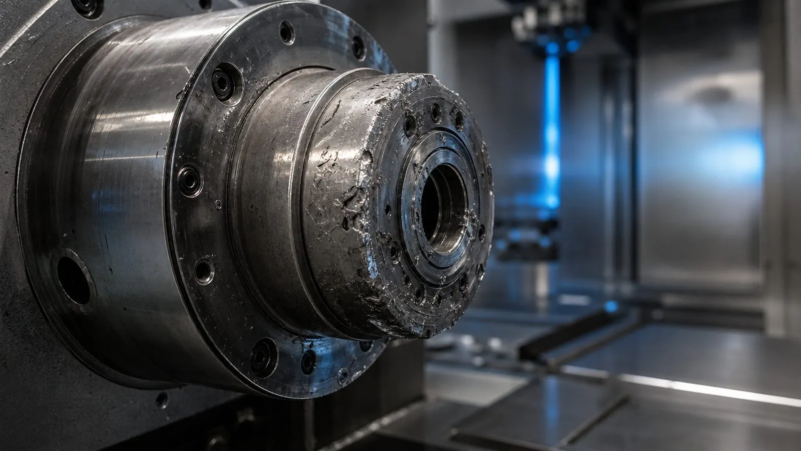 Spindelnase einer Frässpindel mit Kollisionsspuren am Konus